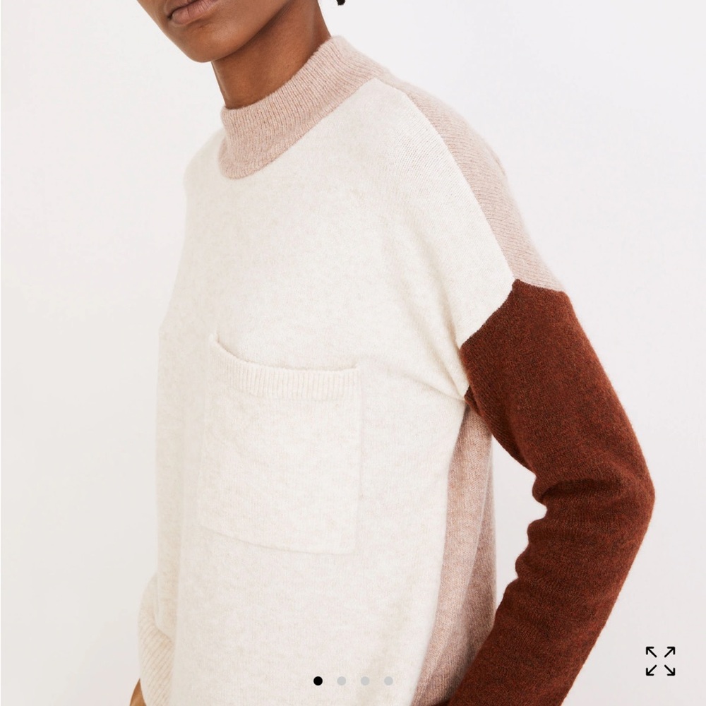 Madewell Redmond Mockneck Pocket Sweater in Colorblock Sz L - Picture 2 of 9